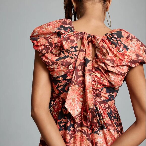 Anthropologie Floral Midi Dress - Orange and Brown - Picture 3 of 12